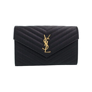 Saint Laurent Cassandre matelasse wallet on a chain black leather